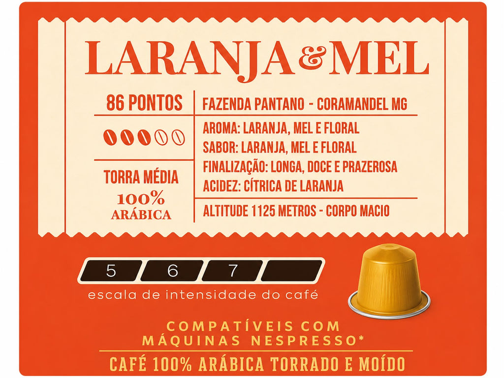 Cápsulas de Café Especial Laranja e Mel