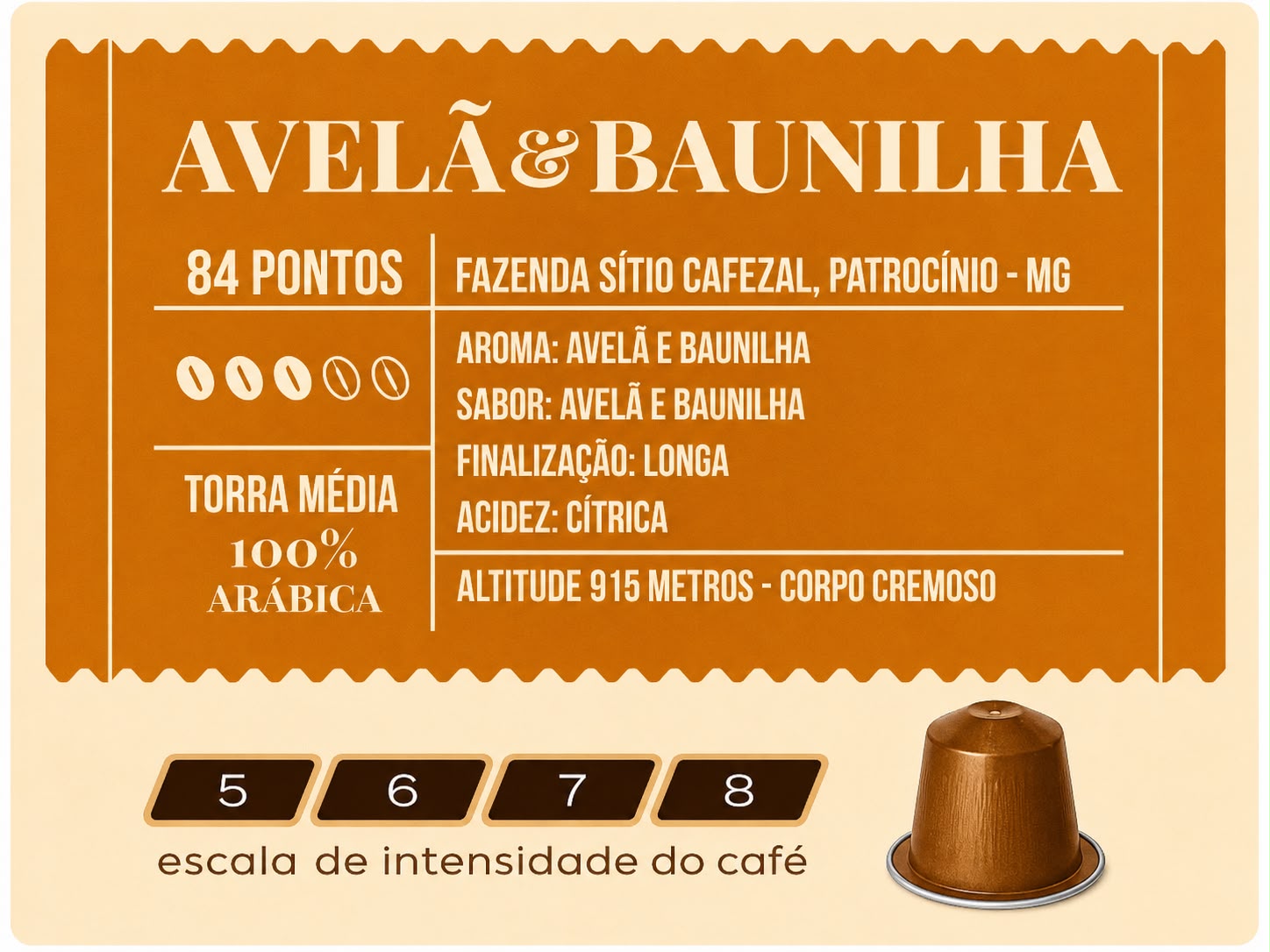 Cápsulas de Café Especial Avela e Baunilha